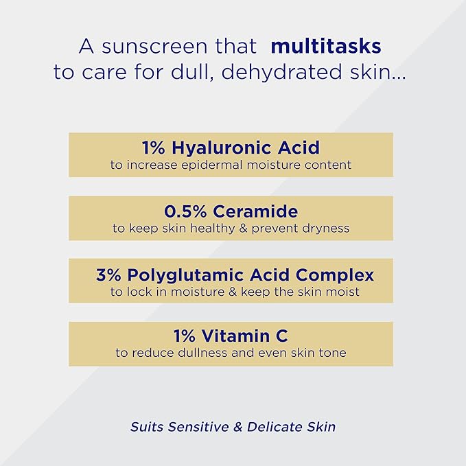 Hydrating Sunscreen for Dry Skin Lightweight, Photostable Sunscreen SPF 50 Broad Spectrum Sun Screen Protector SPF 50 Sunscreen Sun Cream with HA & Ceramide (50gm/1.7 Oz)