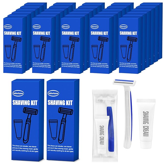 Shave Kit in Bulk Twin Blade Razors with Protective Cap,Disposable Razors in Bulk Shaving Cream for Hotel, Airbnb, Homeless, Shelter, Camping and Travel (60)