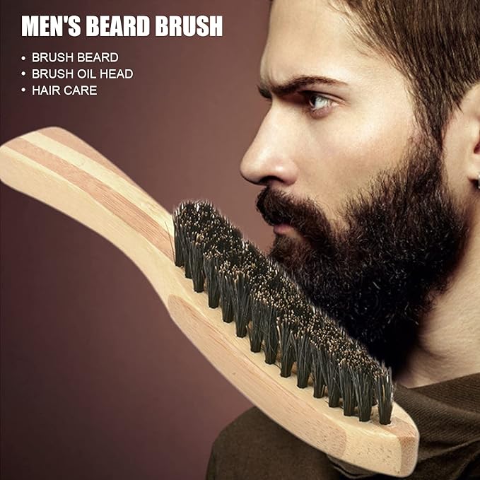 Beard Styling Brush with Strong Toughness, Portable Ergonomic Curved Design for Beard, Mustache Straightening and Growth Promotion (Small)