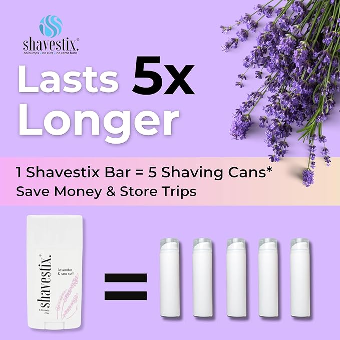 Shavestix Travel Size Shaving Cream Stick 2.75 oz | Christmas Stocking Stuffers Lavender & Sea Salt Roll on | Ultra Moisturizing Shave Bar for Women, Men Lasts 5x | Easy to Use Sub to Shave Gel, Soap