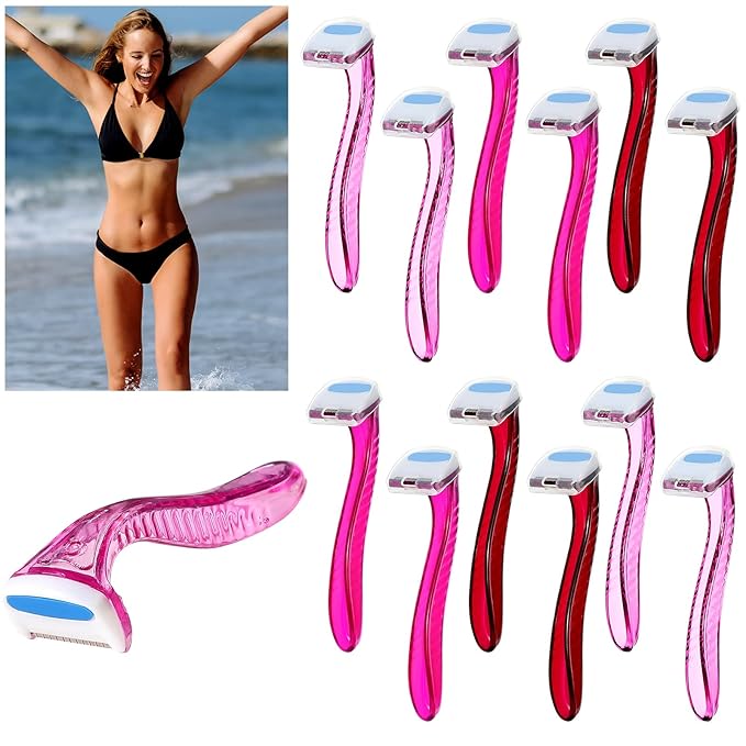 Honoson 12 Pcs Disposable Bikini Razors for Women Bikini Line Trimmer Shaver Small T Type Razor Durable Travel Accessories Pubic Hair Removal Beauty for Body Cosmetic Tool(Rosy, Dark Pink, Light Pink)