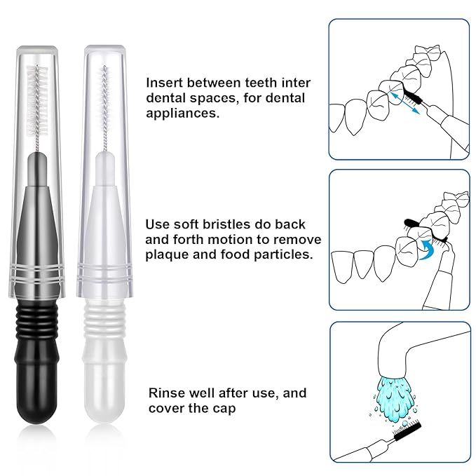BBTO 100 Pcs Braces Dental Brush Flosser for Cleaner Interdental Brush Toothpick Tooth Flossing Head Oral Dental Toothpick Cleaners Cleaning Tool (Black, White)