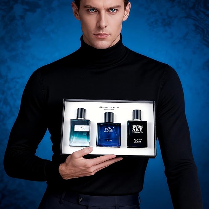 Ycz 3-Piece Cologne for Men Set - 50ml Each, Ocean/Sky/Club Perfume for Men, Eau de Cologne with Woody Fresh Citrus Notes, Ideal Special Occasions, Elegant Gift Box, Long-Lasting Sillage Unique Gift