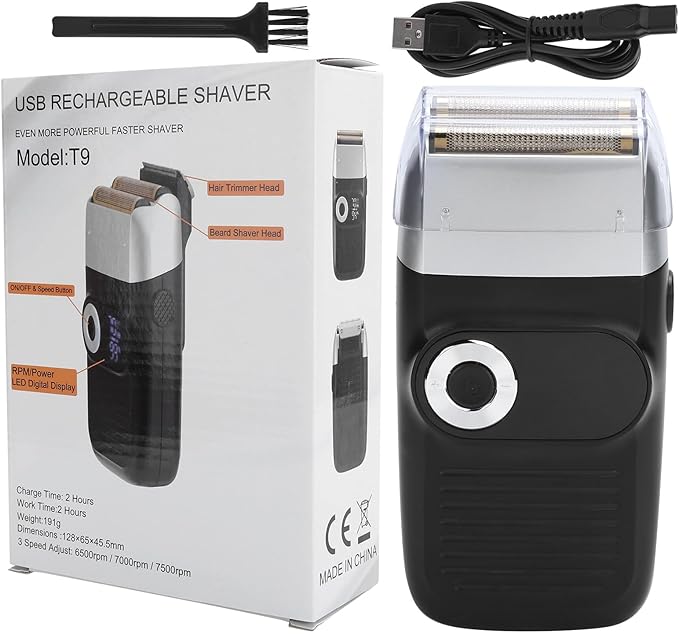 , Double Foil Rechargeable Electric Electric Shavers for Men, Low Noise Powerful Electric Foil and Bald Shavers Beard Trimmer for Close, Smooth Shaving
