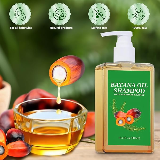 2Pcs Batana Oil Shampoo for Hair Growth,Rosemary Shampoo for Thinning Hair,Nourishing & Regenerating Hair-Soft and Fluffy for Men & Women-10.14 fl oz/Pcs