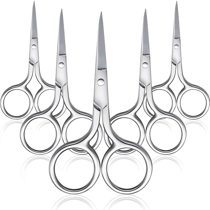 5 Pieces Small Straight Tip Nose Hair Scissor for Grooming, Stainless Steel Multi-Purpose Beauty Grooming Scissors for Facial Hair Removal and Mustache Beard Eyebrows Ear Nose Trimming(Silver)