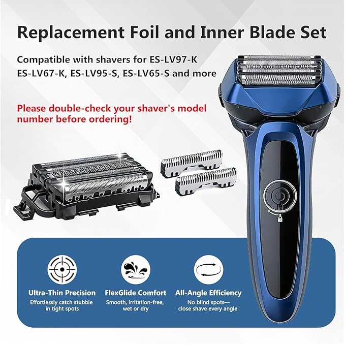 WES9032P Shaver Replacement Blades Compatible with Panasonic arc 5 5-Blade Shavers ES-LV97-K, ES-LV67-K, ES-LV95-S, ES-LV65-S，ES-LV90、ES-LV50、ES-LV72、ES-LV52、ES-SV61、ES-LV94,etc (1 piece)