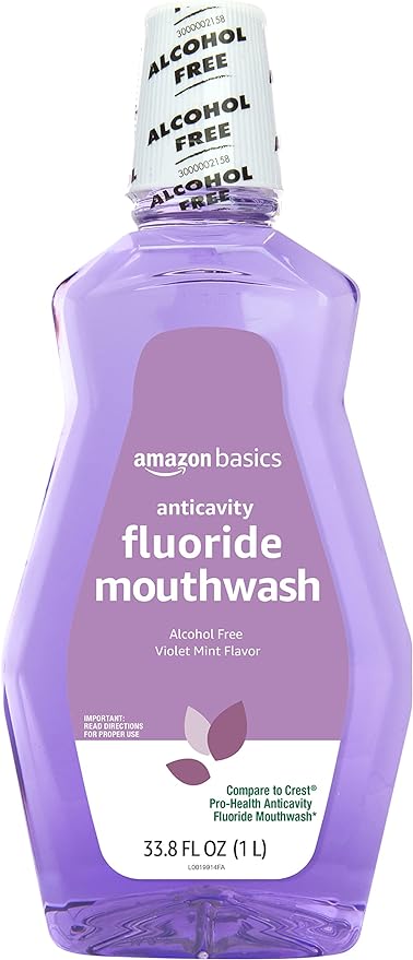 Amazon Basics Anticavity Fluoride Mouthwash, Alcohol-Free, Violet Mint Flavor, Cavity Prevention, 1 Liter (33.8 Fluid Ounces), 1-Pack (Previously Solimo)