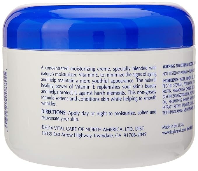 Vital Care Vitamin E Crème, (8 Fl. Oz), A Complete Skin Care with Age- Defying Antioxidants for Men and Women