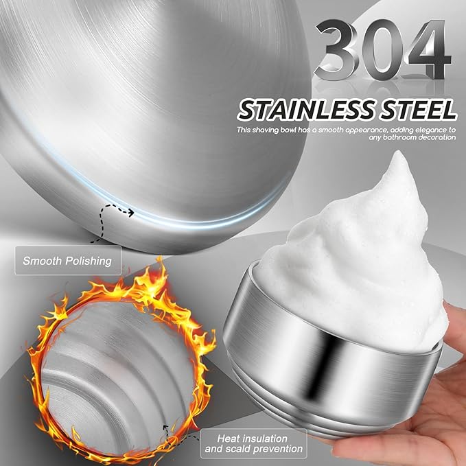 NOLITOY Men’s Stainless Steel Shaving Soap Bowl with Lid, Small Double-layer Shave Cup for Bathroom, Sturdy Metal Mixing Bowl for Shaving Cream and Razor Cleaning, Household Grooming Tool