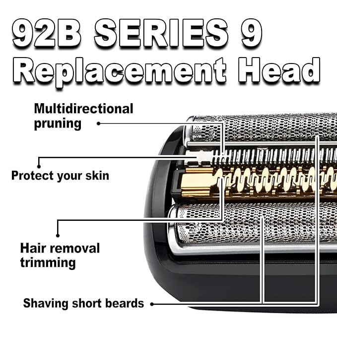 New Series 9 92B Electric Replacement Shaver Head Accessories blade Compatible with Braun Series 9 Foil Shaver Replacement Heads 9290cc 9291cc 9370cc 9293s 9385cc 9390cc 9330s 9296cc
