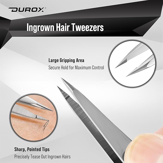 DUROX Precision 4-Piece Tweezer Set 1. Safety Tweezers for Facial Hair Removal for Women 2. Pointed Tip for Ingrown Hairs & Splinters 3. Precision Slant for Eyebrows 4. Classic Slant. Stainless Steel