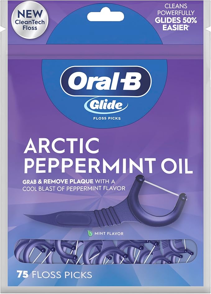 Oral-B Glide Peppermint Dental Floss Picks with Arctic Peppermint Oil Flavor, 75 Picks