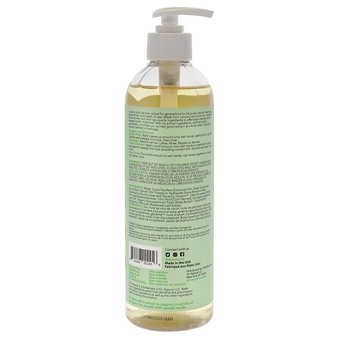 Dr. Natural Castile Liquid Soap - Multi-Use Body Wash, Shampoo and Face Wash - Hydrating Body Soap for Skin, Hair, Pets and Home - Eucalyptus - 16 oz