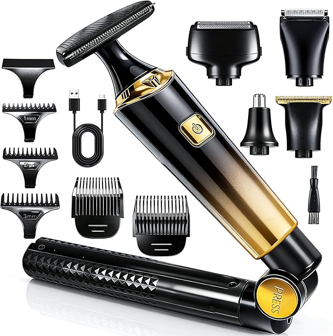 Back Shaver for Men, LED Display 5 in 1 Body Hair Groomers Kits with Rechargeable with Long Handle Waterproof IPX6,Multi-Functional Back Trimmer for Men