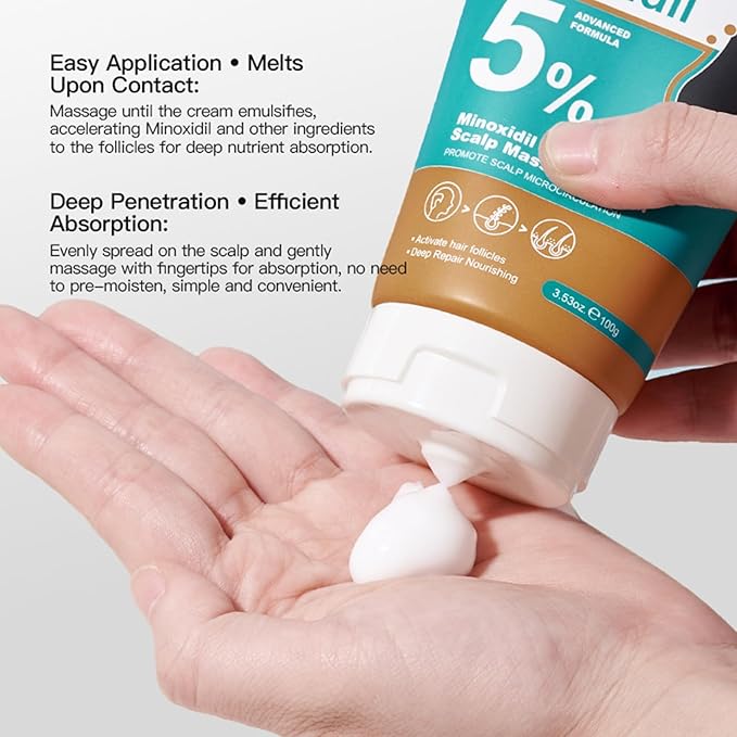 5% Minoxidil Scalp Massage Cream, Minoxidil Scalp Moisturizer for Women and Men Hair Growth with Keratin and Ginger Root Extract for Hair Regrowth Treatments Extra Strength Hair Loss Solution