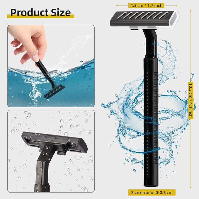 100 Pack Individually Wrapped Twin Blade Razors with Clear Safety Cap,Multipurpose Portable Shave Razor for Bathing Hotel Travel,Black(100 Count)