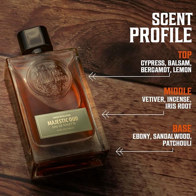 Viking Revolution Majestic Oud Cologne for Men - Earthy Mens Cologne Spray Eau de Toilette - Woody Majestic Oud Perfume for Men with Notes of Cypress, Incense, Ebony, Balsam - Gifts for Men 3.5 Fl Oz