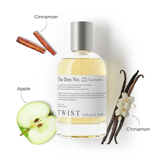 Twist The Don No. 22 - Eau De Parfum Inspired by Boss Bottled EDT, Long-Lasting Perfume For Men, Paraben Free, Vegan, Clean Ingredients, Apple & Cinnamon Fragrance - Spray 100 ml | 3.4 fl. oz.