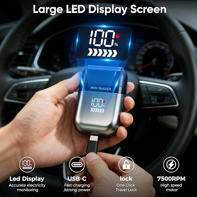 Foil Shavers for Men, Electric Shavers for Men Face, Pocket Shaver USB Mini Shavers for Men, Electric Foil Shavers with Type C Rechargeable and LED Display, IPX7 Waterproof for Travel & Home
