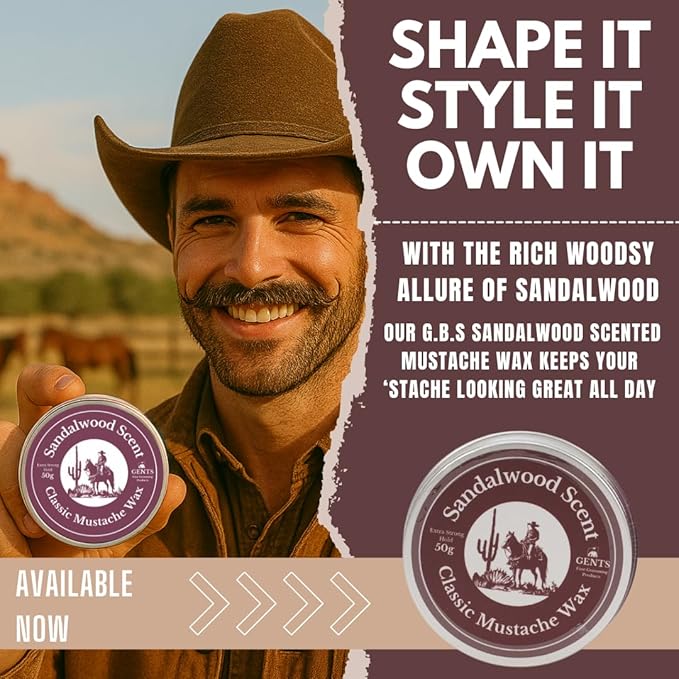 G.B.S Strong Hold Sandalwood Mustache Wax, Easy Application, Restyleable, long lasting hold with Styling Comb 50 Grams (Pak of 1, Sandalwood)