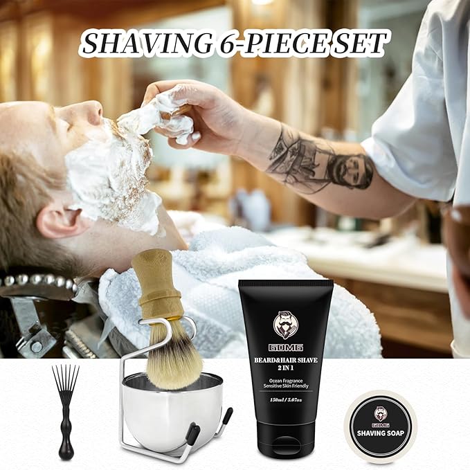 Shaving Brushes for Men,5 in 1 Shave Brush Kit,Includes 100% Pure Boar Shaving Brush, Shaving Bowl,Shaving Cream& Shave Soap Best Shaving kit for Men Gift Set (Wood Color)