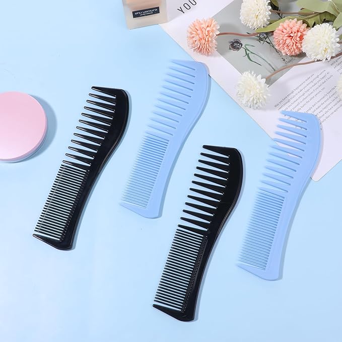 4 Pcs Boys Comb, 2-In-1 Wide and Fine Tooth Plastic Combs for Kids, Boys Hair Comb for Men, Women All Hair Types, Beard and Mustache, Black & Blue