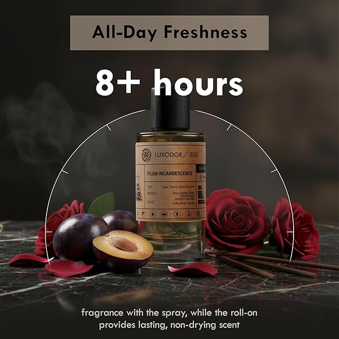 Inspired by T.F Lost Cherry 3.4 fl. oz (100ml), Plum Incandescence Eau de Parfum with Roll-On Oil 10 ml | Unisex Long Lasting Cherry Perfume | Fragrance for Women and Men