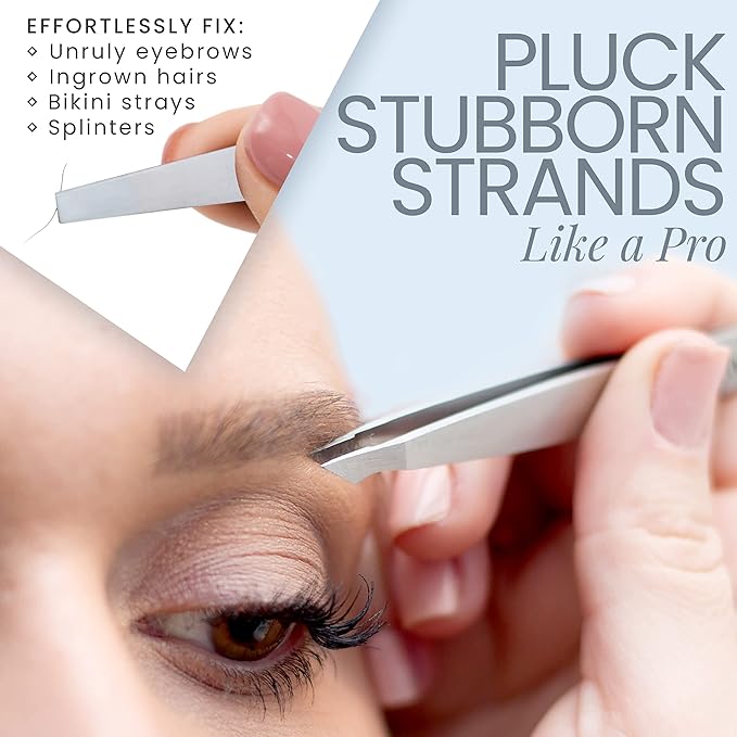 Tweezer Guru Eyebrow Tweezer Set for Women & Men - Professional Slant and Pointed Tweezers Set with Case - Precision Tweezers Kit for Facial Hair, Splinter and Ingrown Hair Removal (4 PC-W)