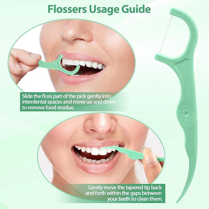 Floss Picks - 200 Count Wear Resistant Dental Floss Picks BPA Free Durable Dental Floss Ergonomic Design 2 in 1 Tooth Picks Flossers for Teeth Cleaning 2 Pack Green