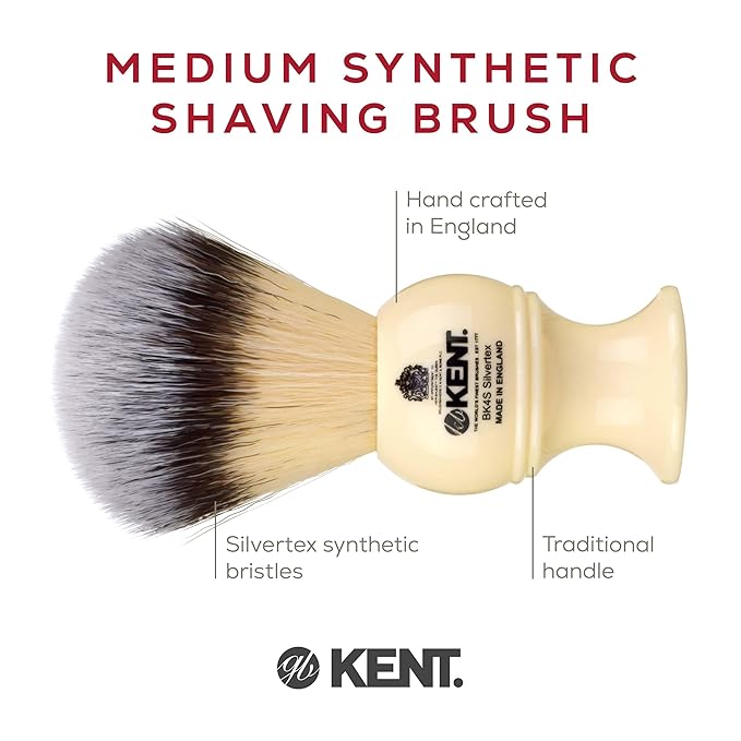 Kent BK4S Shaving Brush with Ultra-Soft Silvertext Synthetic Bristles and Faux Ivory Resin Handle to use with Shave Cream or Soap for a Perfect Lather. Luxury Shaving Since 1777, Made in England