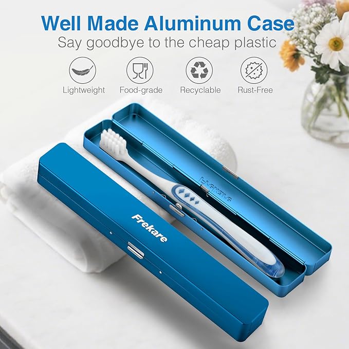 Toothbrush Travel Case Aluminum, Manual Tooth Brush Holder for Traveling, Portable Toothbrush Container for Bathroom, Camping, Business Trip, School (Blue)