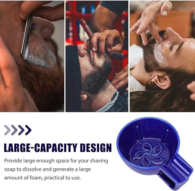 DOITOOL Ceramic Men Shaving Soap Bowl with Non-slip Handle, Blue Wide Mouth Shaving Bubbling Vessel for Wet Razor Shave at Home Or Barber Shop