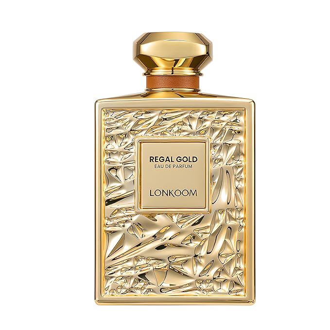 Lonkoom Regal Gold Unisex Perfume for Women Men, Fruity Gourmand Eau De Parfum Spray Long-Lasting Fragrance 3.4 Fl Oz/100ml, Tropical Notes of Orchid Heliotrope Tangerine Vanilla Musk Sandalwood