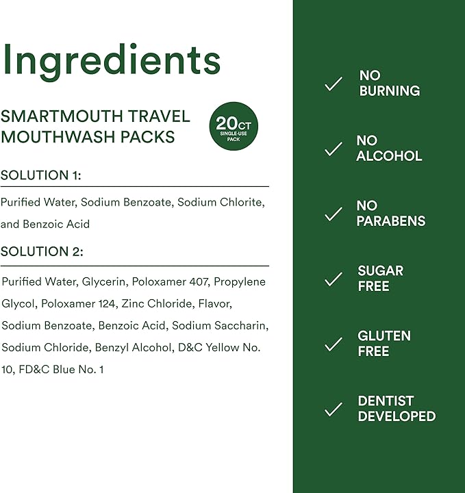 SmartMouth Original Activated Mouthwash Single Packs, Travel Mouthwash, Fresh Mint, 20 Pack