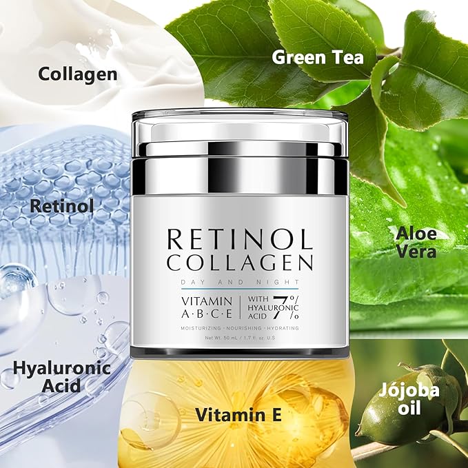 Night Cream Face Moisturizer with Retinol, Collagen, Niacinamide 10%, Anti Wrinkle Face Cream, Made in USA, Retinol Cream for Face, Anti Aging Face Cream, Face Moisturizer for Women, 1.7oz