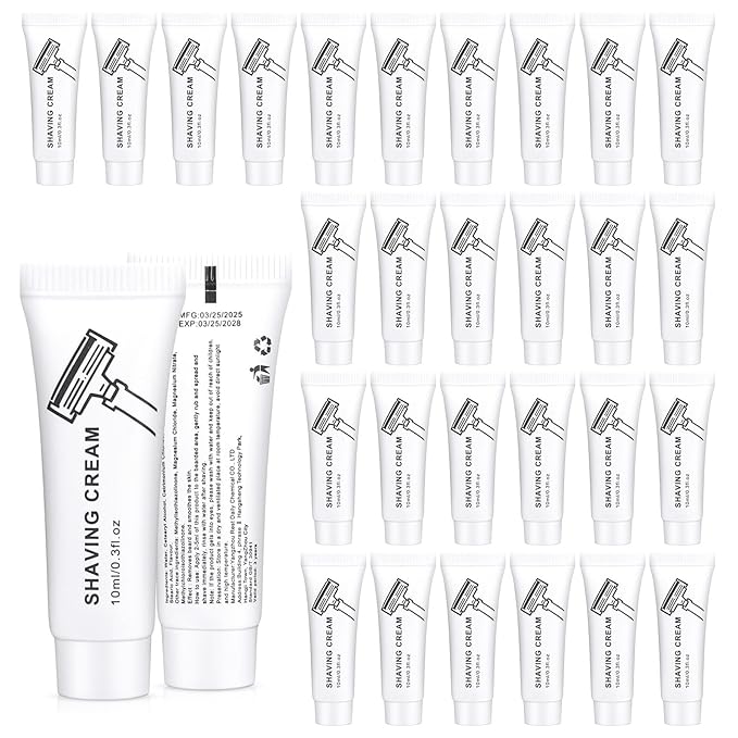 Shaving Cream Bulk, 10ml/0.35fl Oz Travel Shaving Cream, Individually Packaged, Suitable For Travel, Hotel, Home, Camping, Charity, Homelessness (50-PACK)