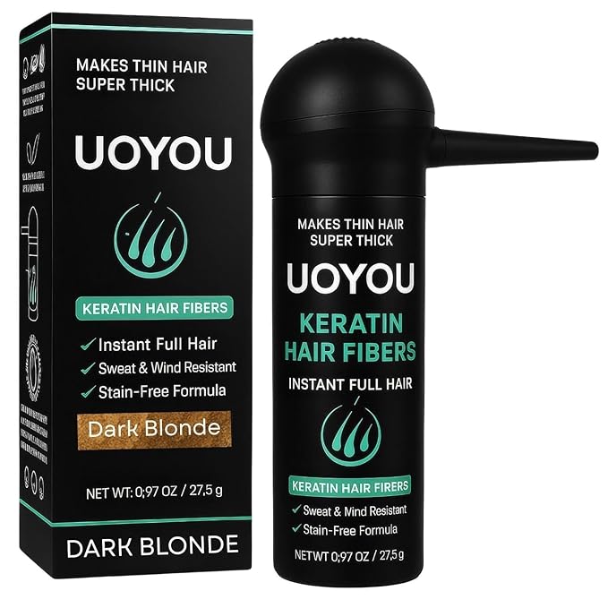 DARK BLONDE Hair Fibers for Thinning Hair 27.5g Bottle with Applicator | Natural Keratin Hair Fibers Concealer for Hair Loss for Men and Women | Hair Building Fibres Powder [DARK BLONDE]