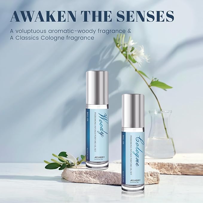 Aeshory Pheromone Perfume for Men - 2 Pcs Roll-On Pheromone Cologne, Long-Lasting Scents Attraction Pheromone Infused Essential Oil Perfume for Men