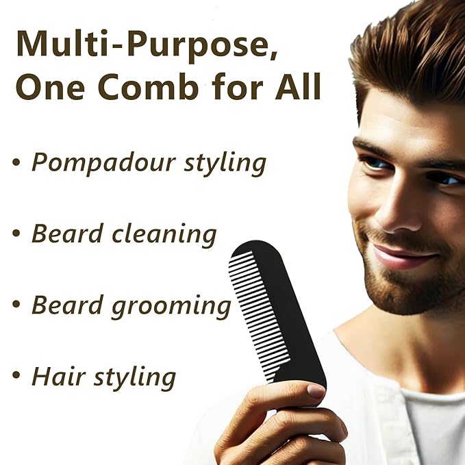 Metal Fine Tooth Portable Mini Pocket Beard Comb, Ideal for Thinner Hair and Beard, Black