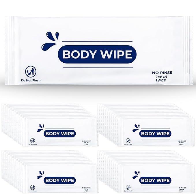 200pcs Body Wet Wipes Individually Wrapped, Wet Wipe with Aloe, Hand Wipe for Travel Gym Camping, Adults Bathing No Rinse