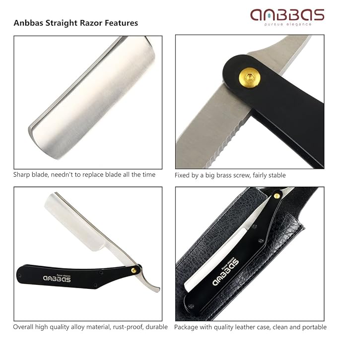 Anbbas Badger Hair Shaving Brush,Stand,Lathering Bowl,3.5oz Soap,Straight Razor with Bag and Razor Strop,7in1 Kit for Men Wet Shave
