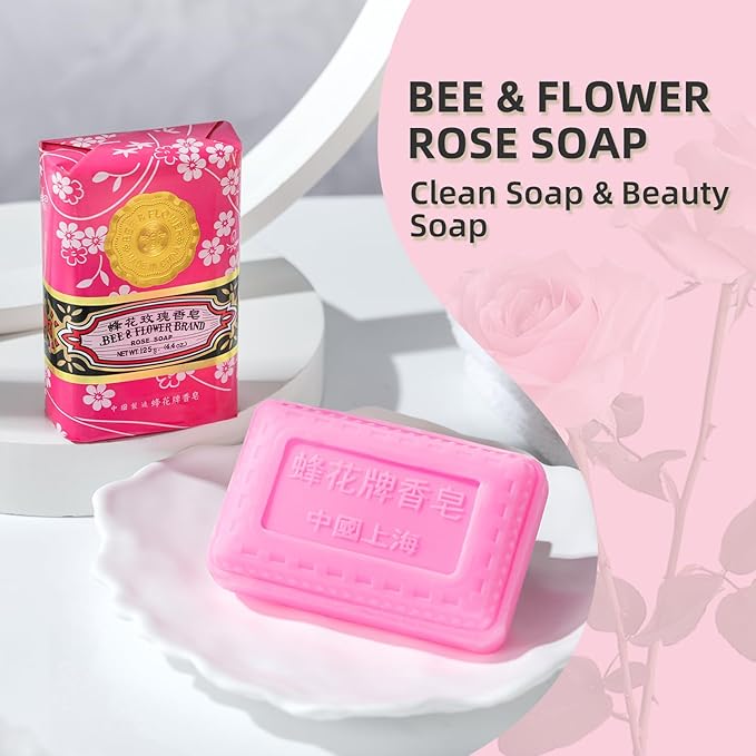 Bee & Flower Soap Bar Rose Soap Moisturizing Bath Bar Soap Nourishes Your Skin 4.4 oz(Pack of 4)
