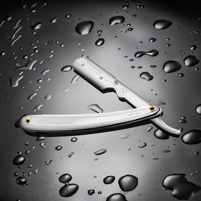 Parker SR1 Stainless Steel Straight Edge Barber Razor – Professional Shavette for Barbers & Home Use with 5 Premium Platinum Half Blades – Replaceable Blade Straight Razor for Close, Smooth Shaves