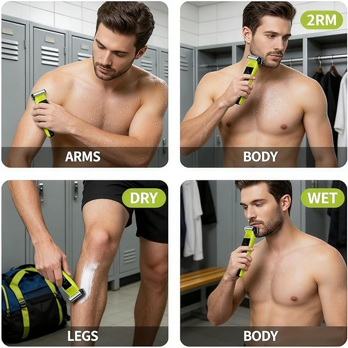 Beard Trimmer for Men - Rechargeable Hybrid Electric Shaver and Body Groomer, Washable Face Shaver 4 Combs Wet/Dry Body Trimmer for Men