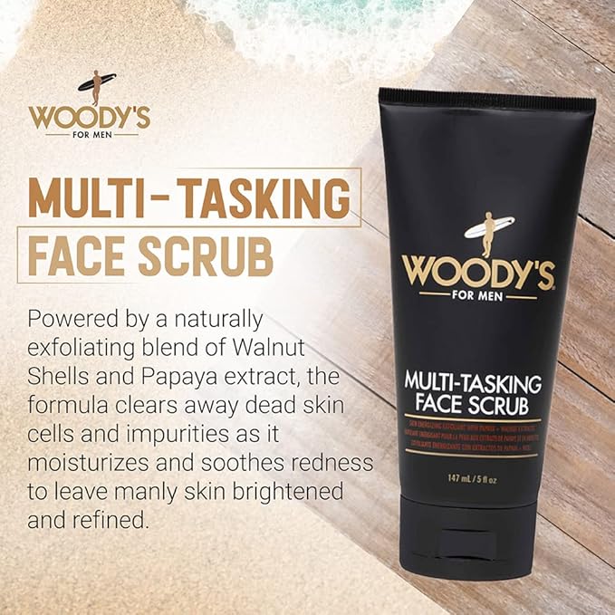 Woody's Multi-Tasking Face Scrub, Hydrating Cleanser and Exfoliant for Men, 5 Fl Oz