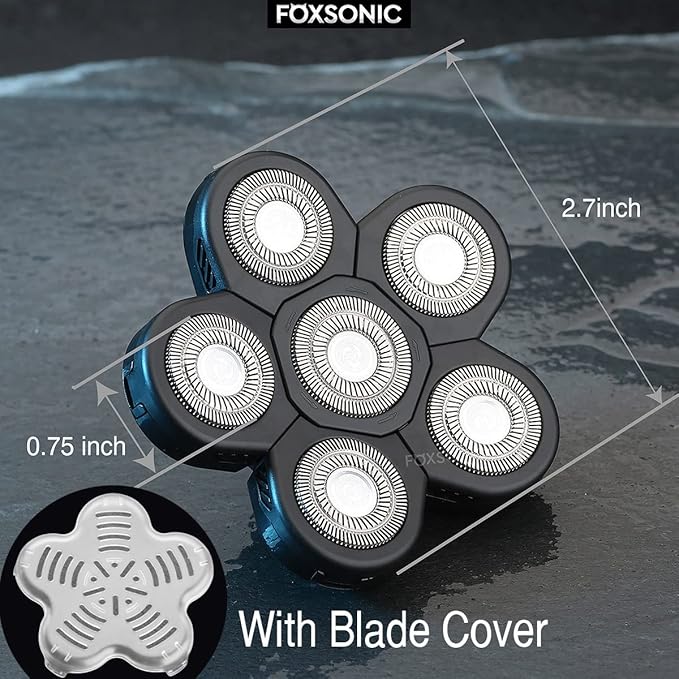 Universal 6 Blade Replacement Heads for Mainstream Shaver Brands, Bald Shaver Replacement Heads with Blade Cover (Black)