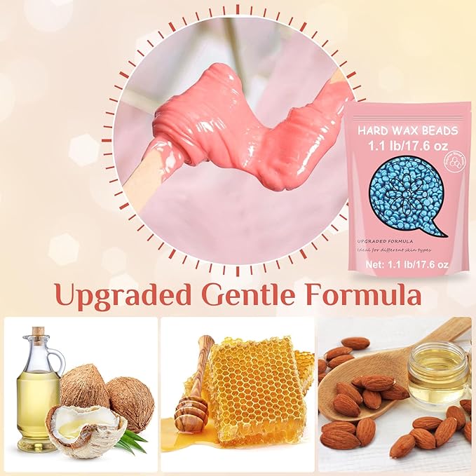 Hard Wax Beads, 1.1 lb Wax Beans for Hair Removal Sensitive Skin, Perfect for Full Body, Facial, Brazilian Bikini, and Legs at Home Wax Refill for Women Men (Jasmine)