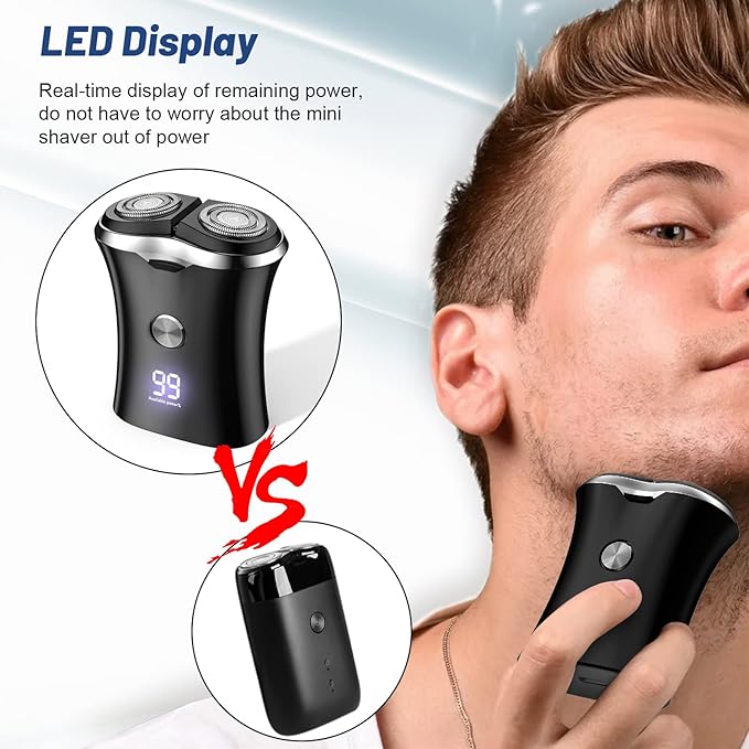 Mini Portable Electric Travel Shaver - Pocket Size Washable USB Rechargeable Shaving Razor Cordless & Compact Small Rotary Shavers Wet & Dry Waterproof Mini Shave for Men Teen Boys Face