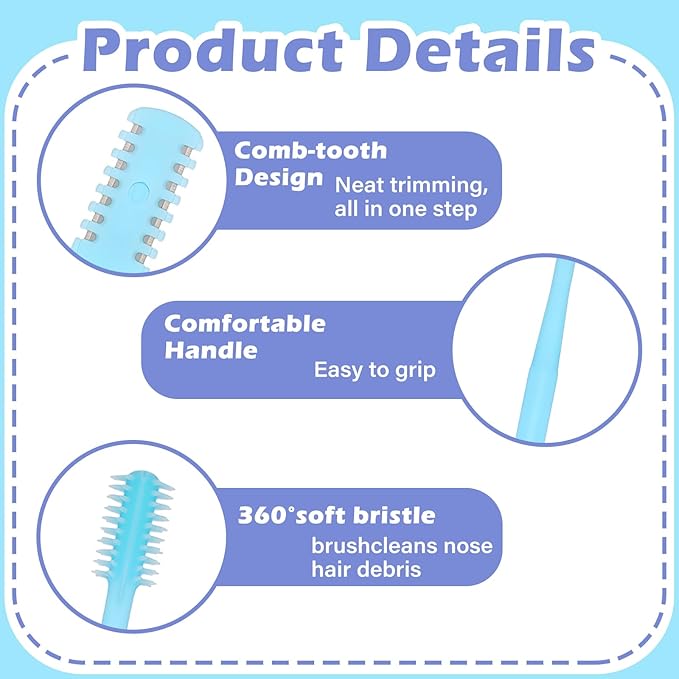 12 Pcs 2-in-1 Nasal Hair Cutter Double Sided Nose Hair Knife with Ear Picker and Soft Cleaning Brush 360° Rotating Portable Nostril Remover Trimmer Tool for Women and Men